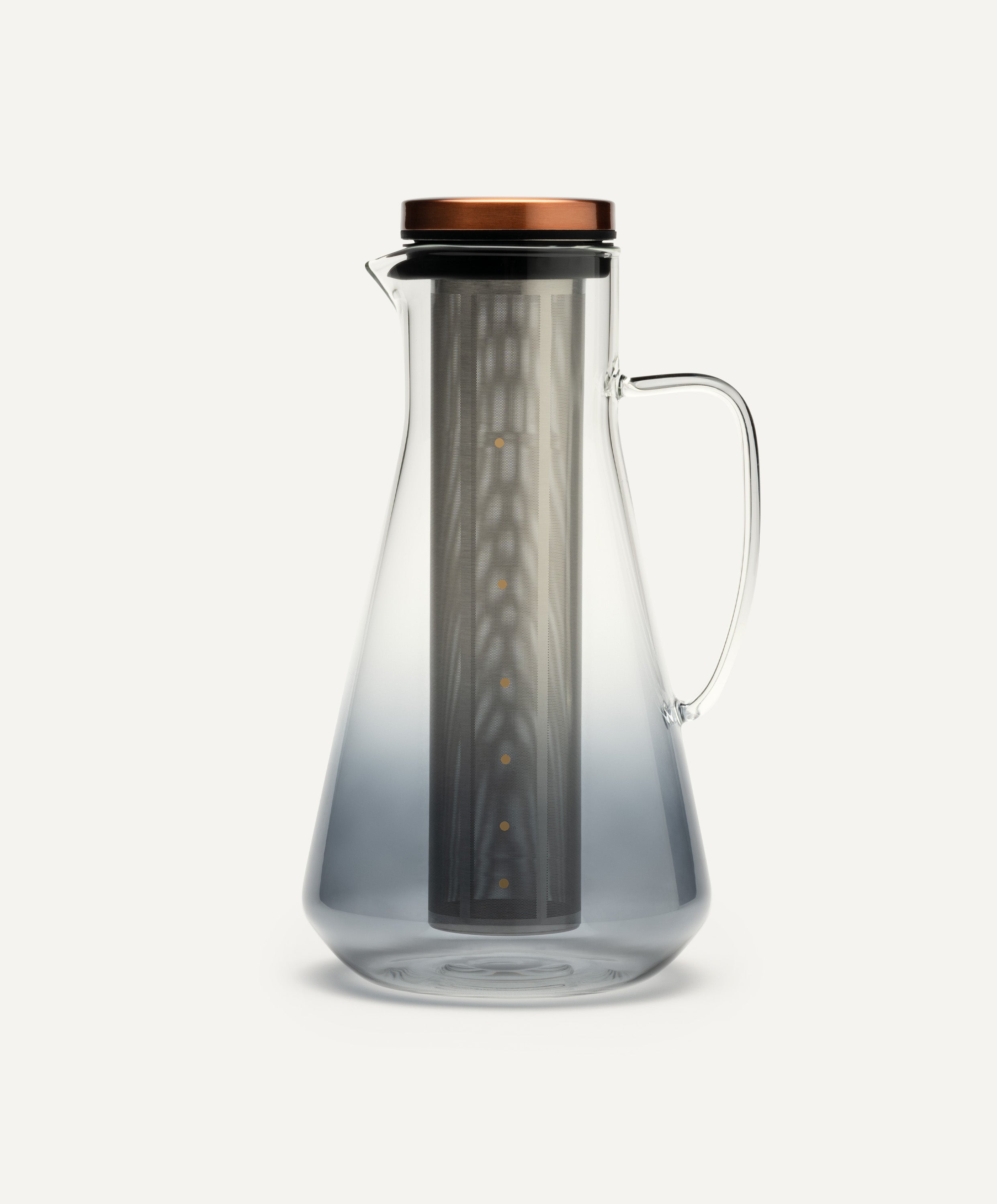 Sio Cold-Infusion Pitcher 54 fl oz / 1600 mL handmade borosilicate glass with copper-plated lid and stainless steel strainer