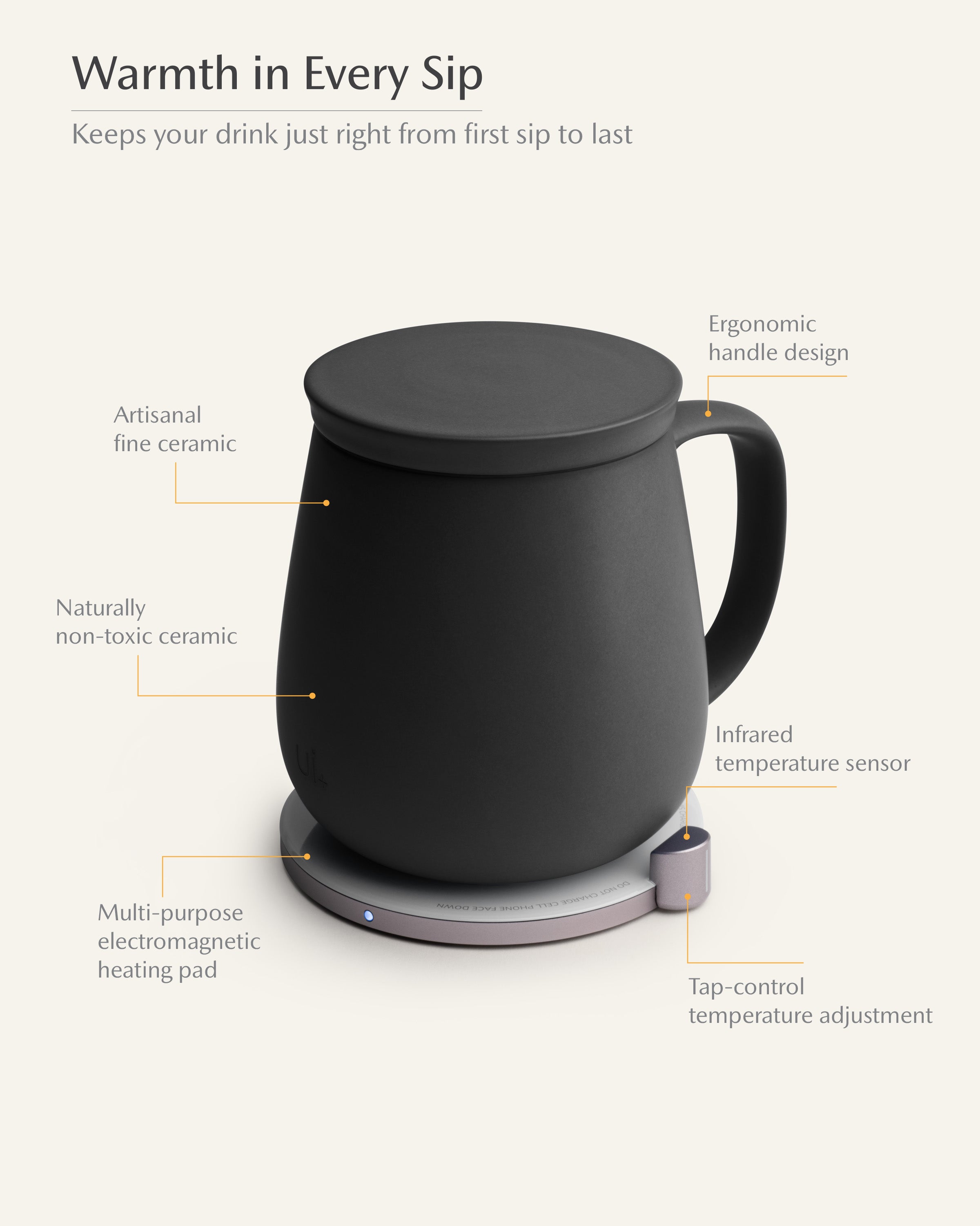 Ui+ Self-heating Mug Set - Inkstone Black