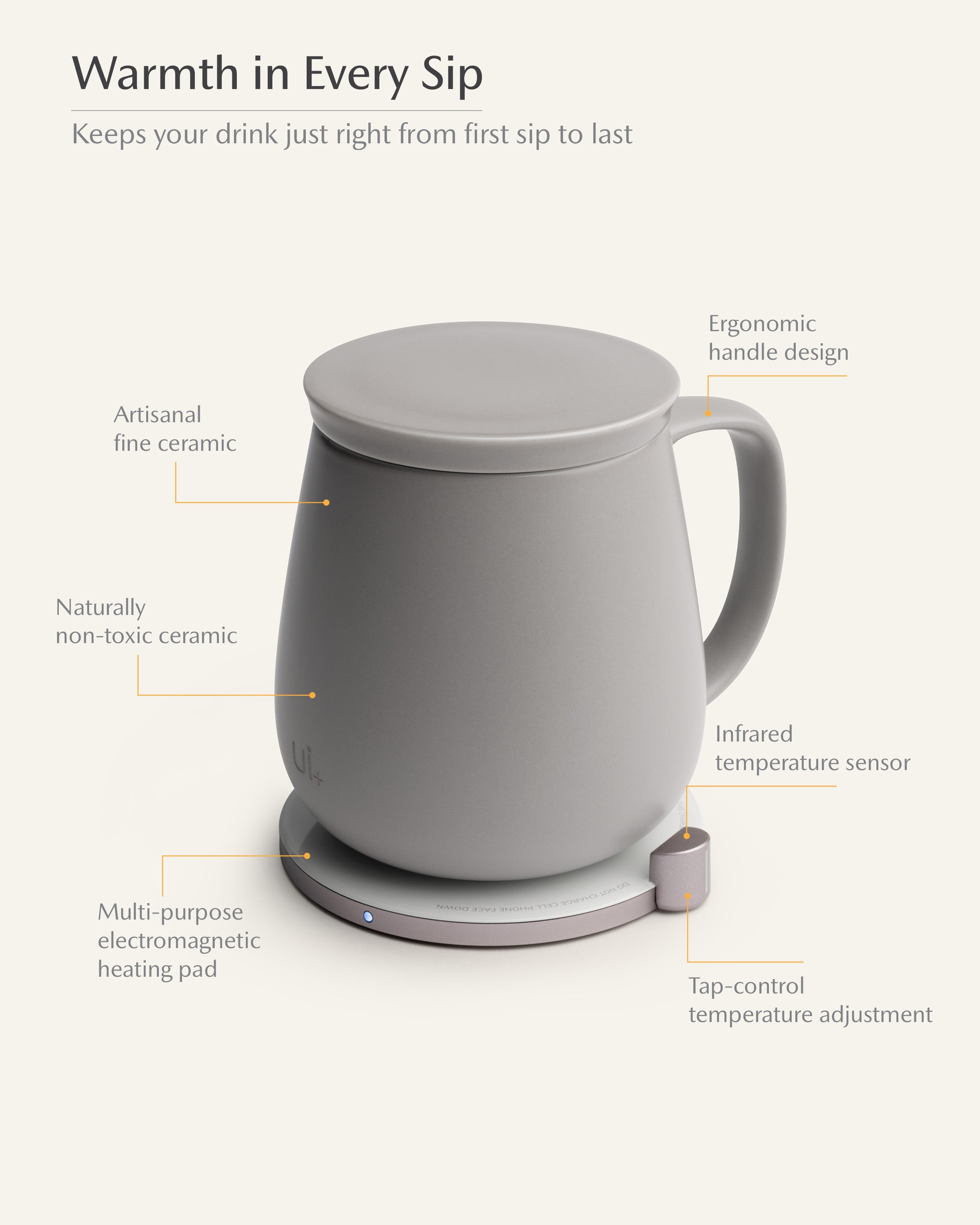 Ui+ Self-heating Mug Set - Soft Gray