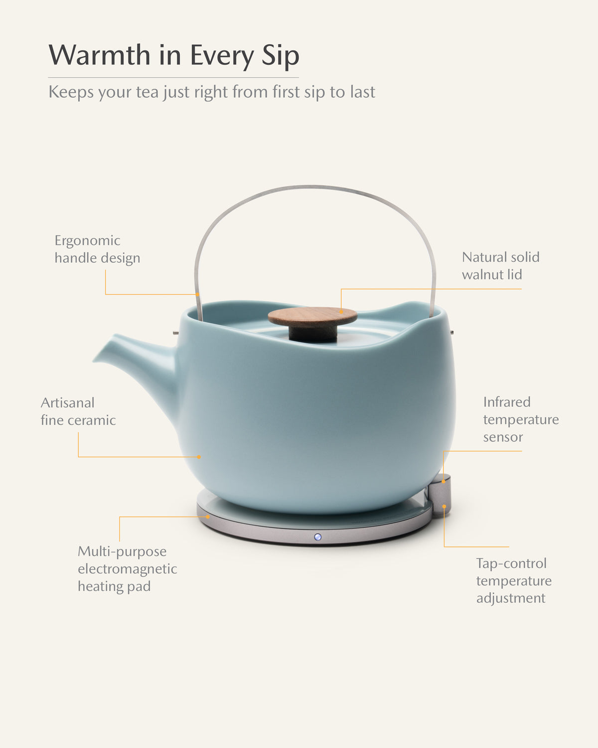 Leiph Self-heating Teapot Set - Moonmist Blue