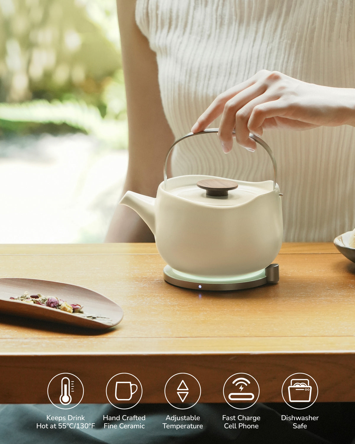 Leiph Self-heating Teapot Set - Jasmine White