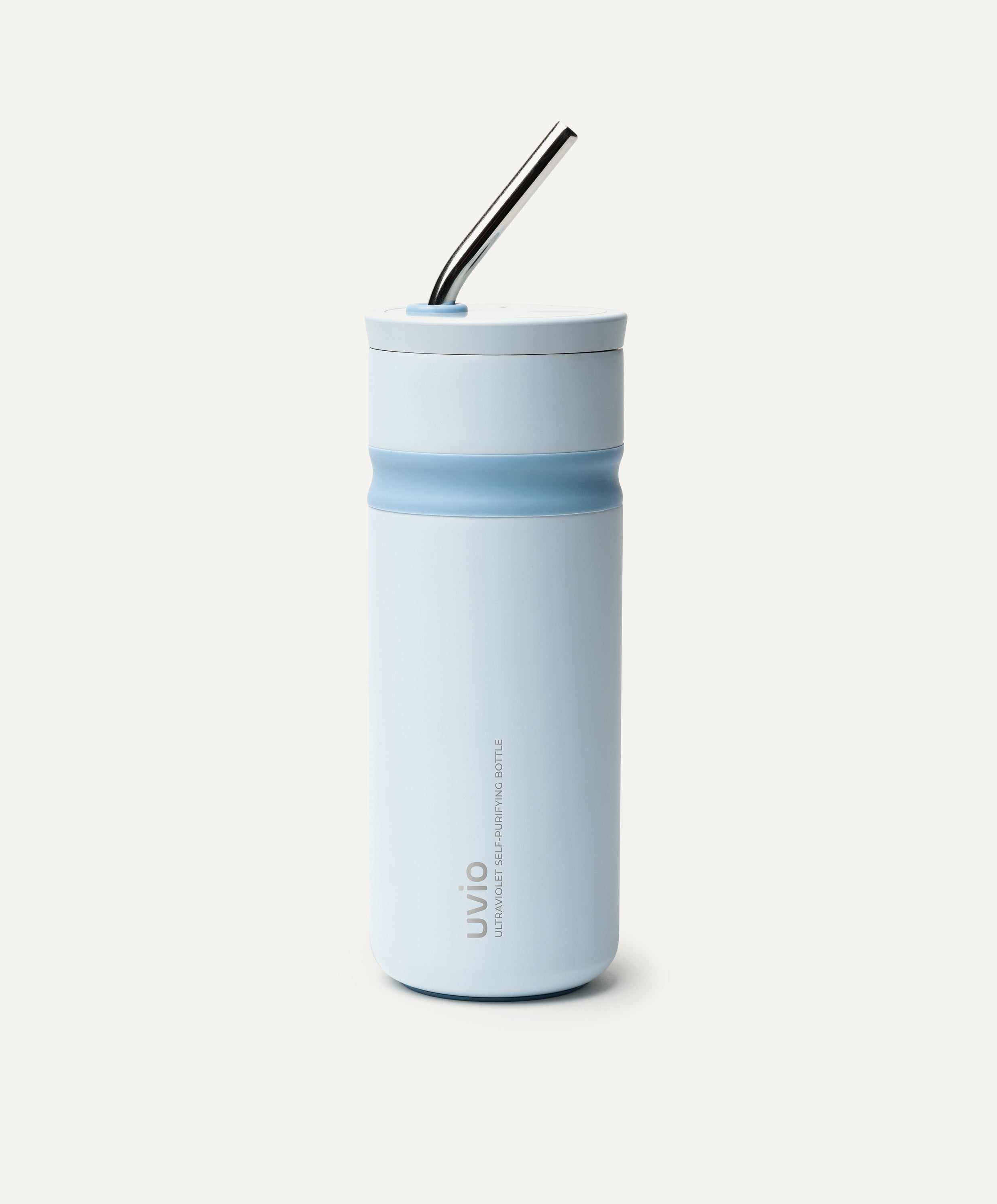 Uvio Self-Purifying Stainless Steel Water Bottle 16 fl oz / 480 mL in Polar Blue with UV-C technology and silicone grip