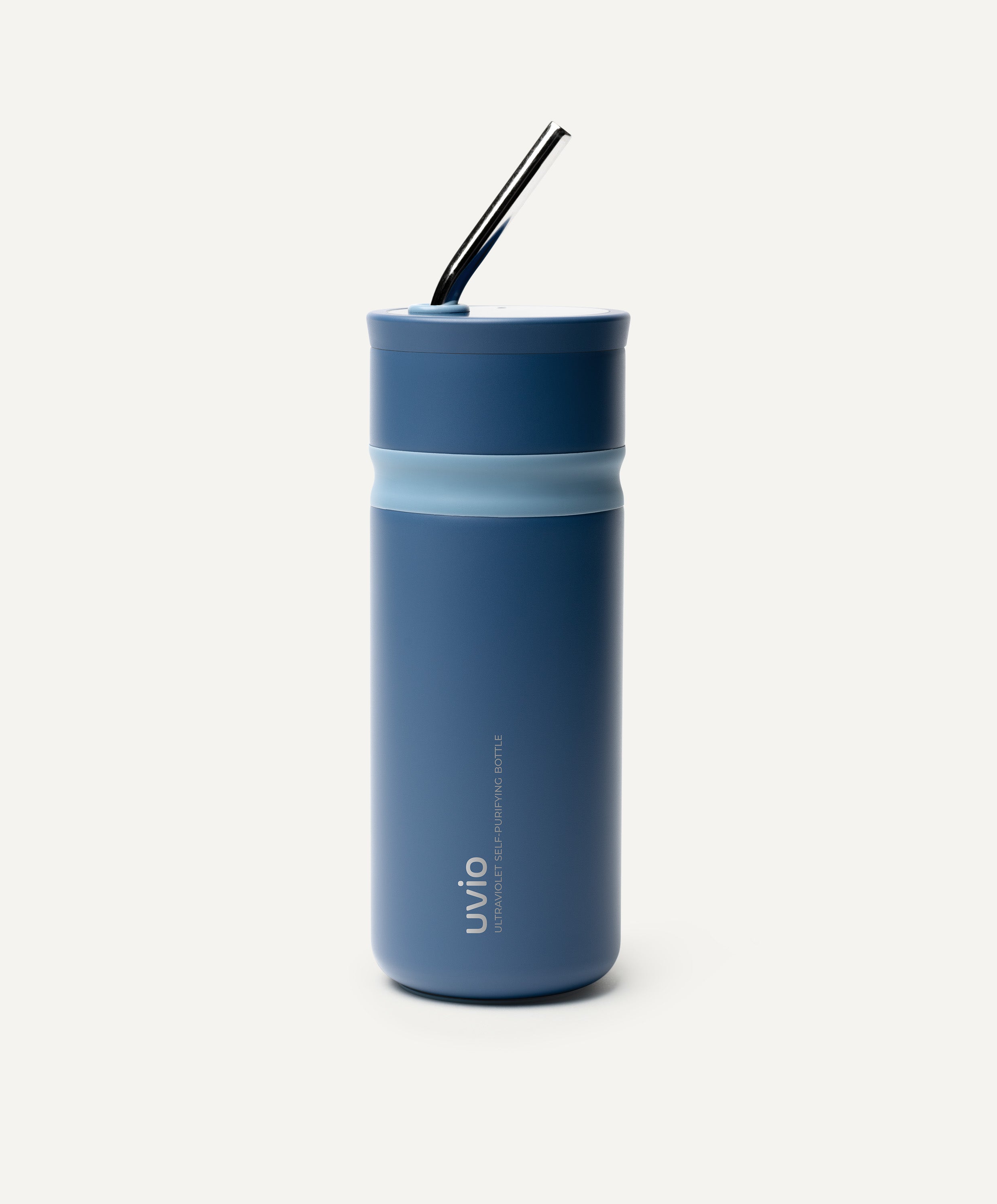 Uvio Self-Purifying Stainless Steel Water Bottle 16 fl oz / 480 mL in Picasso Blue with UV-C technology and silicone grip