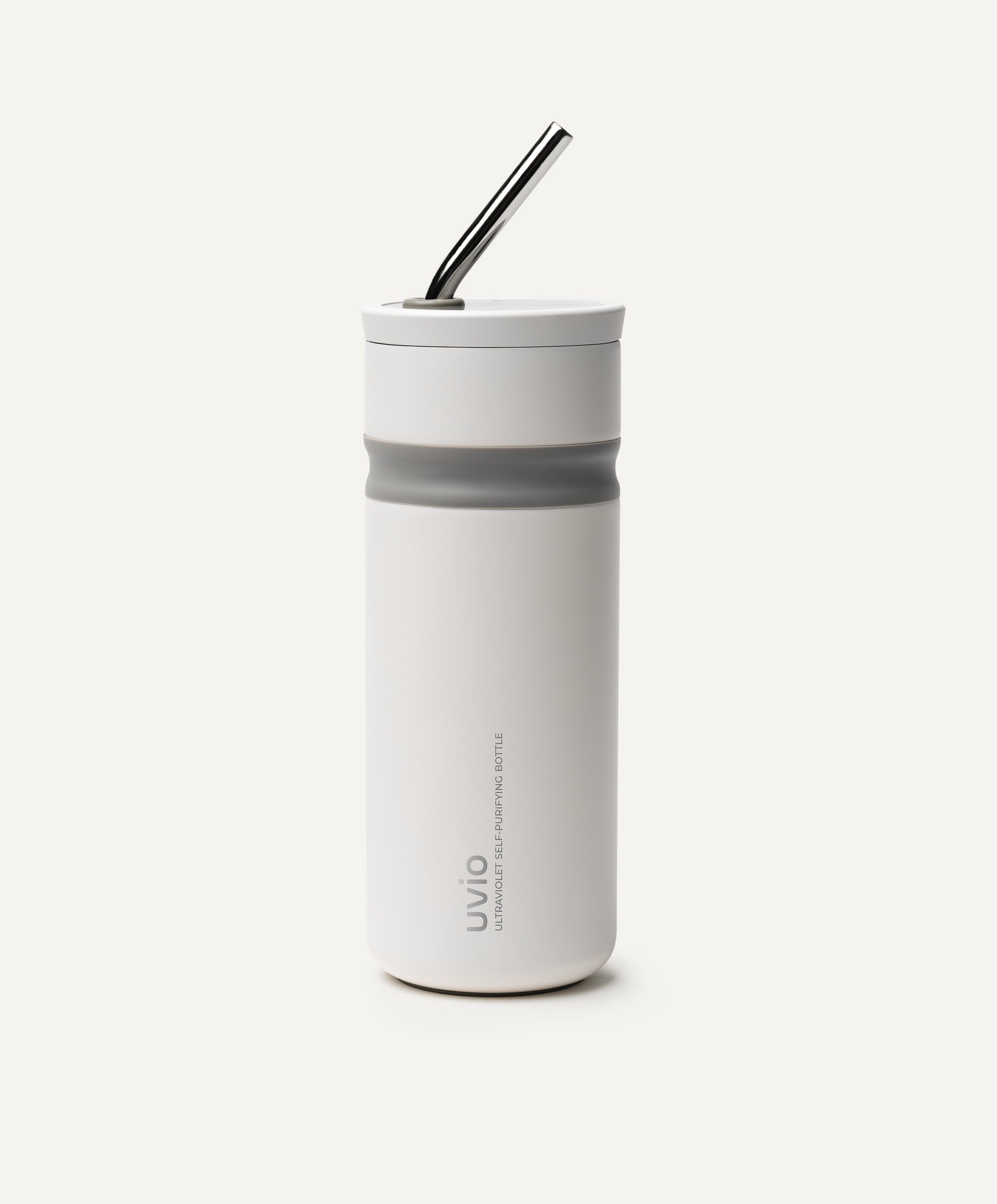 Uvio Self-Purifying Stainless Steel Water Bottle 16 fl oz / 480 mL in Glacier White with UV-C technology and silicone grip