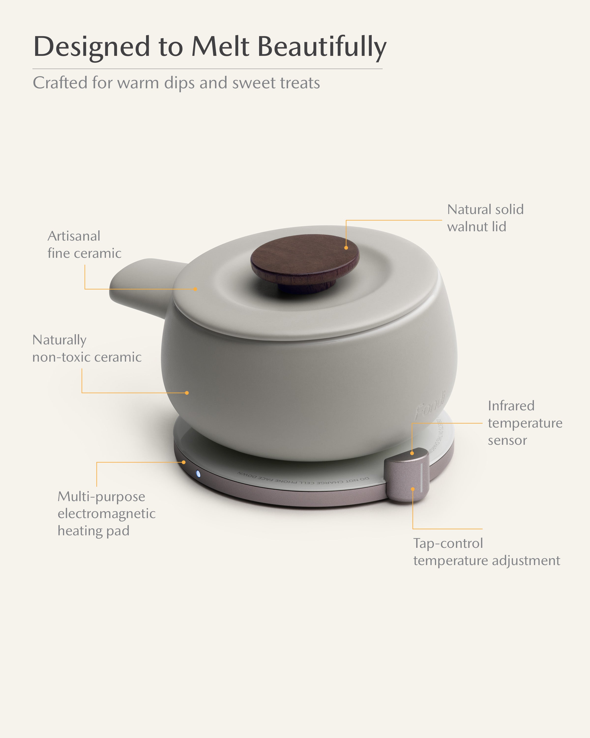 Fondi Self-heating Fondue Set - Soft Gray