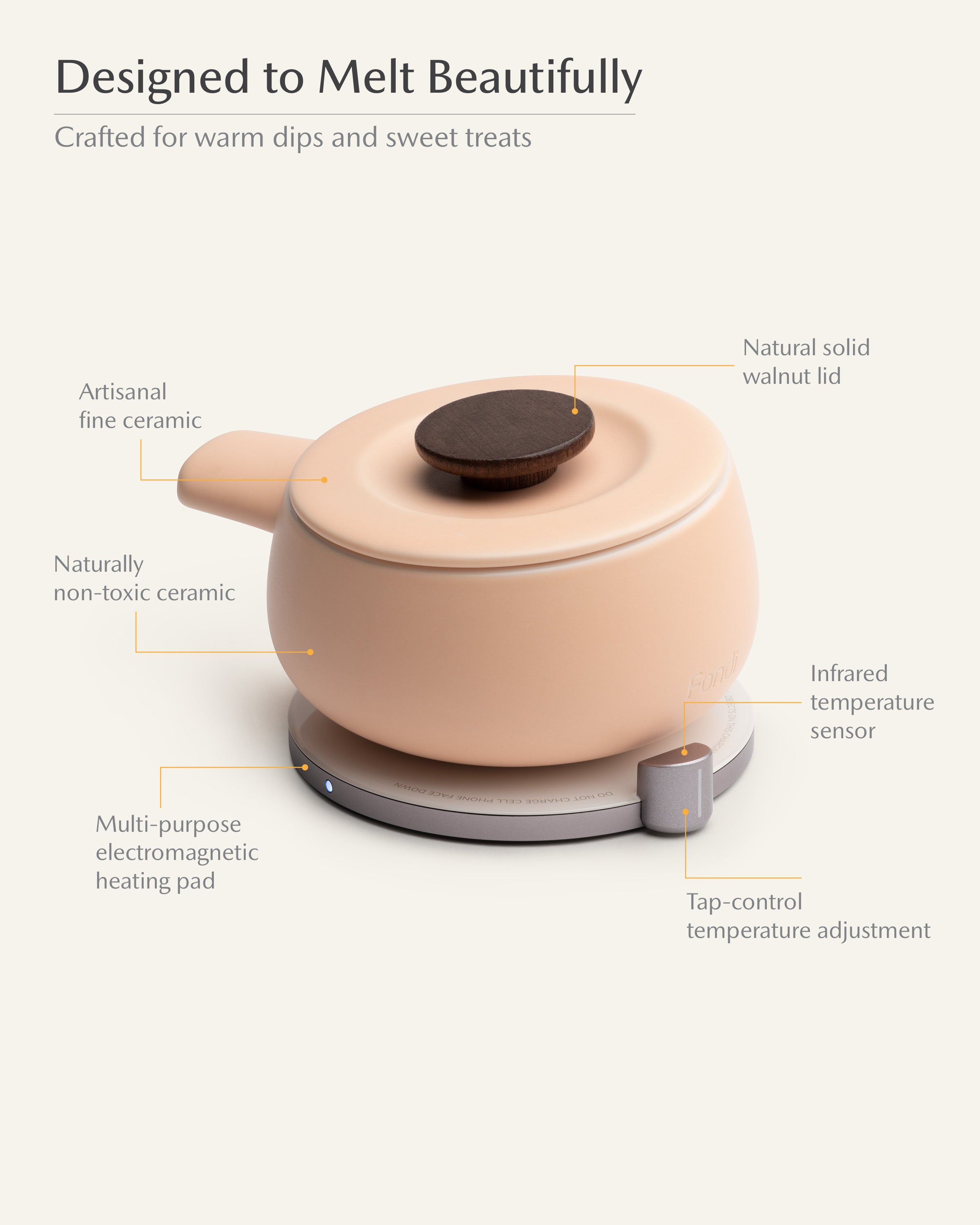 Fondi Self-heating Fondue Set - Rosy Apricot