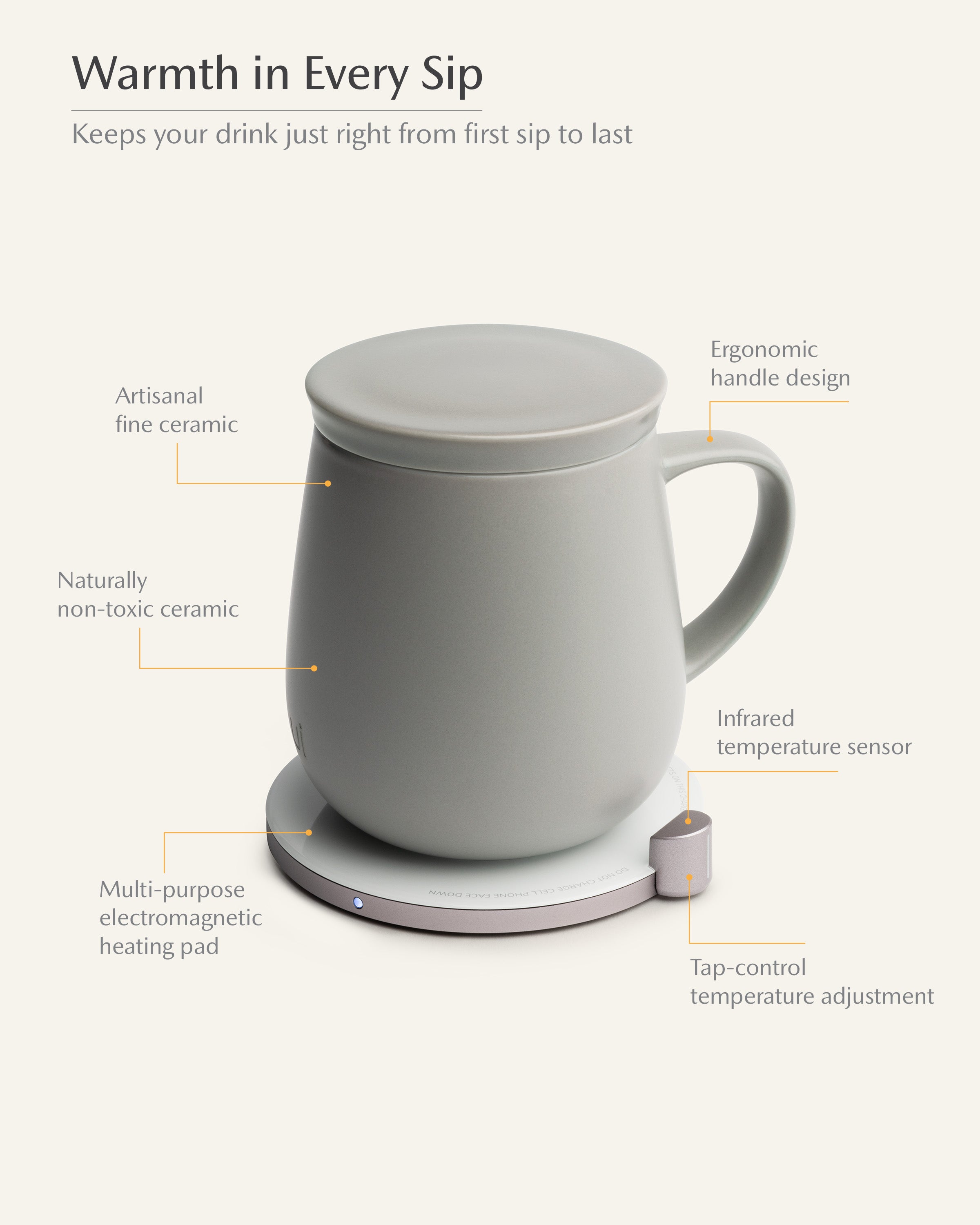 Ui Self-heating Mug Set - Soft Gray