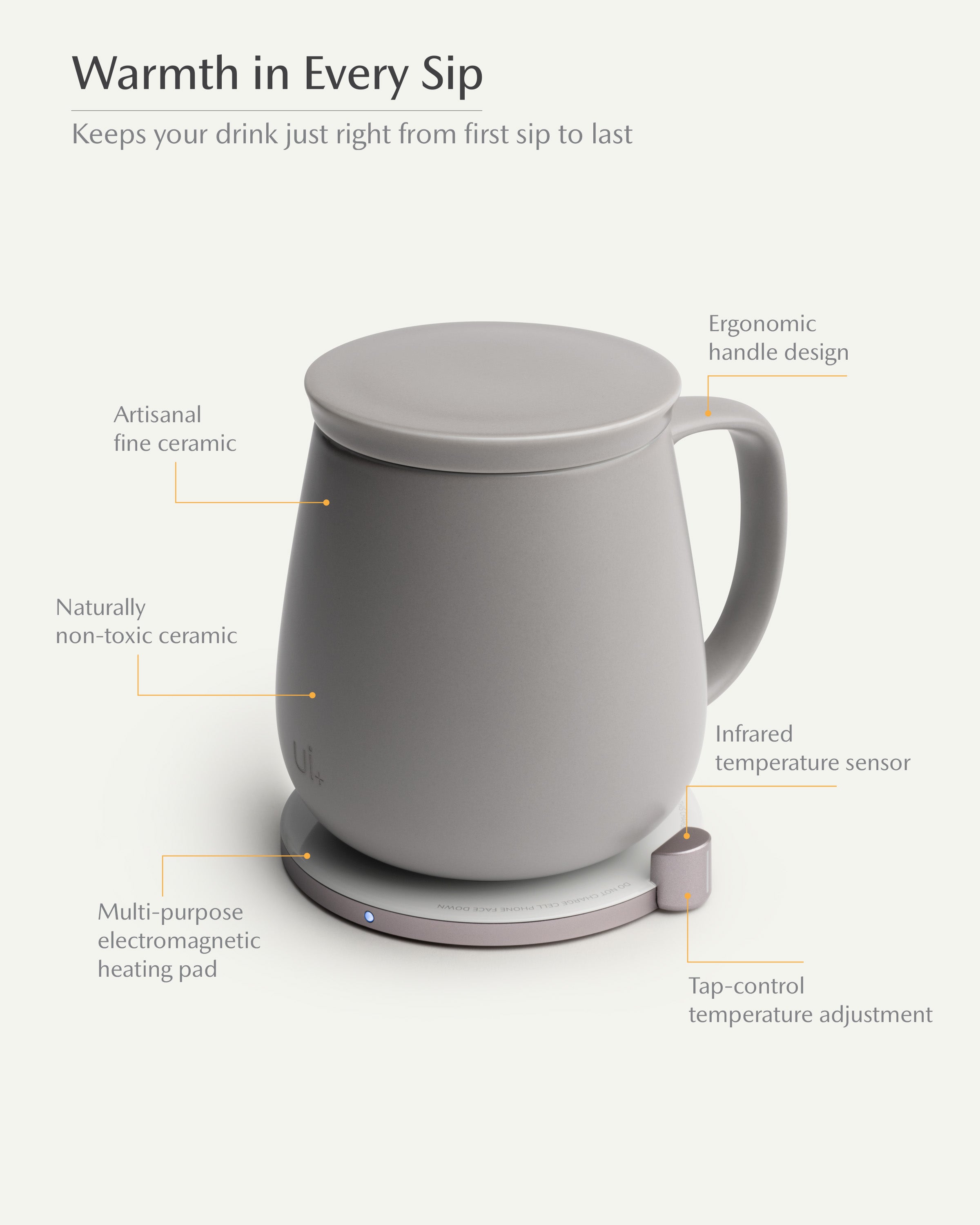 Ui+ Self-heating Mug Set - Soft Gray