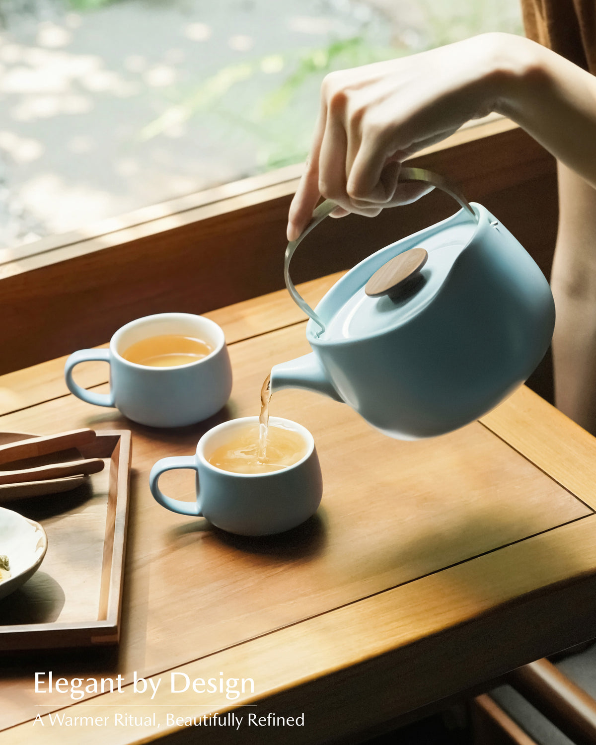 Leiph Self-heating Teapot Set - Moonmist Blue
