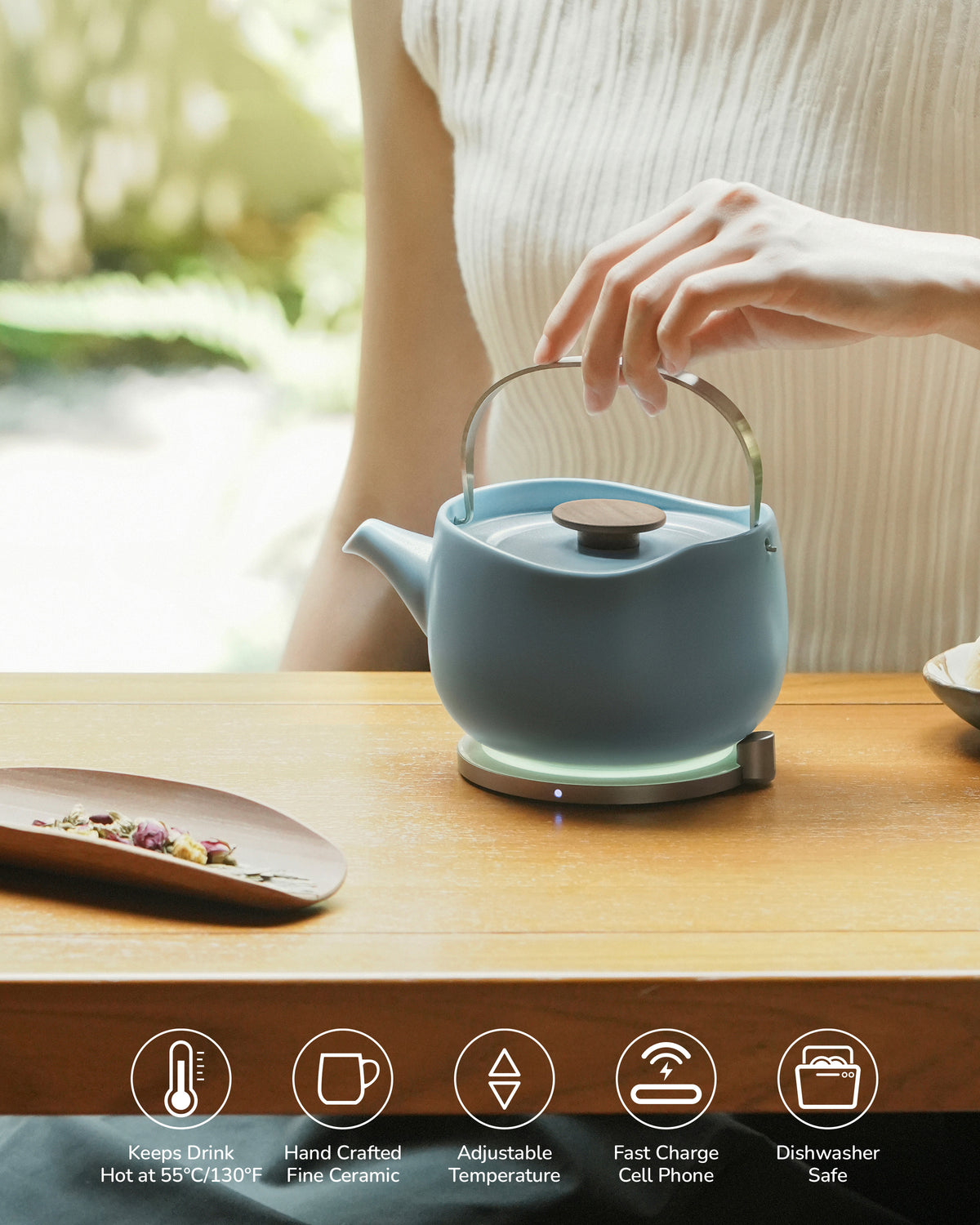 Leiph Self-heating Teapot Set - Moonmist Blue