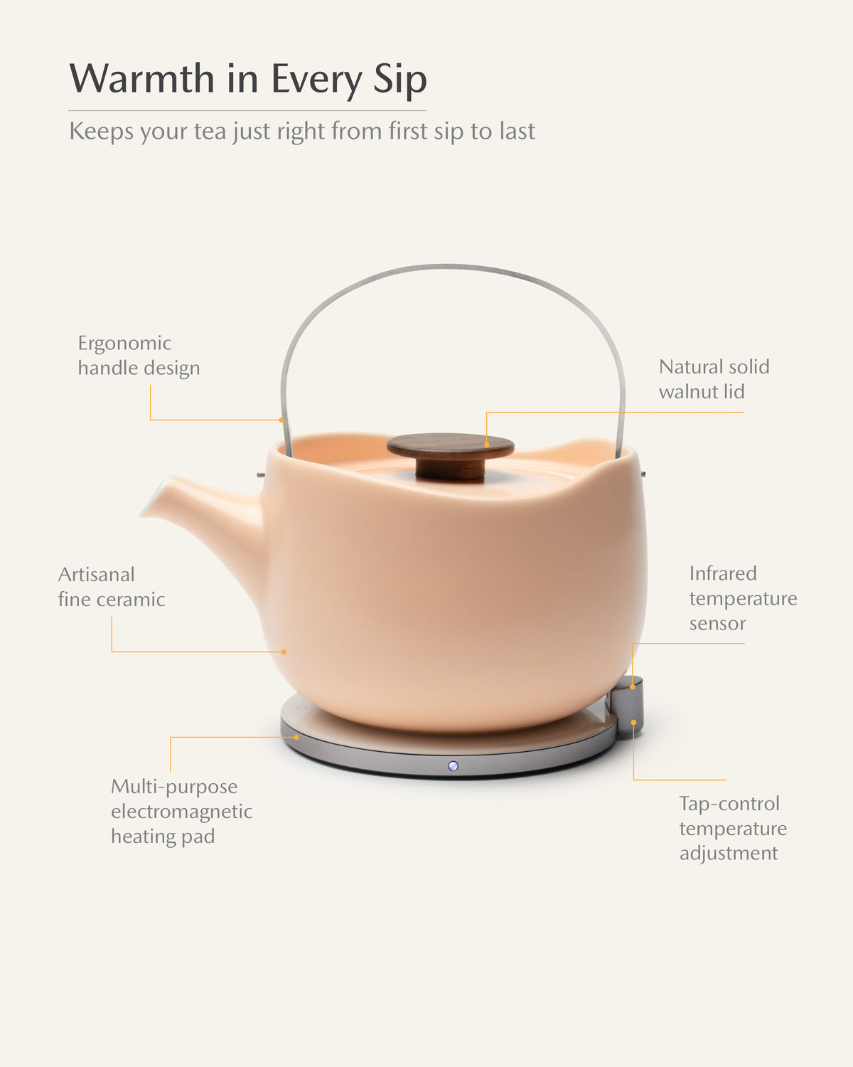 Leiph Self-heating Teapot Set - Rosy Apricot