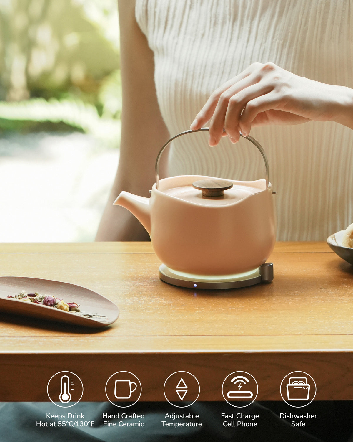 Leiph Self-heating Teapot Set - Rosy Apricot