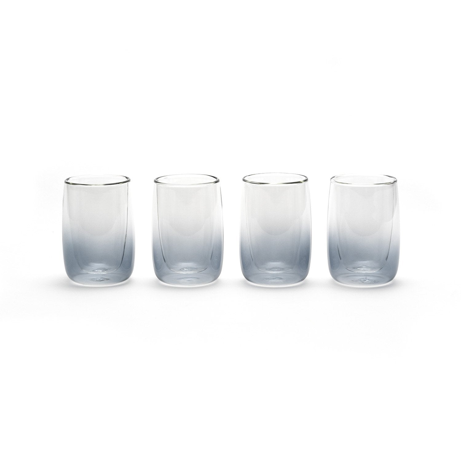 Four glass cups in a row