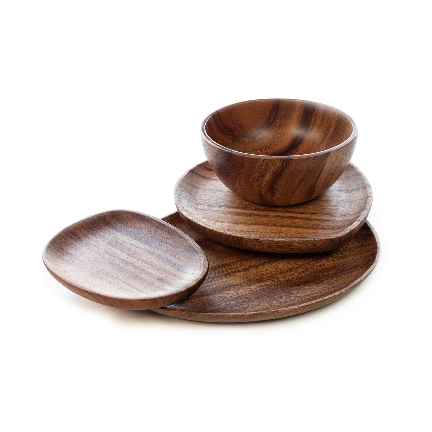 Wooden plate set stacked