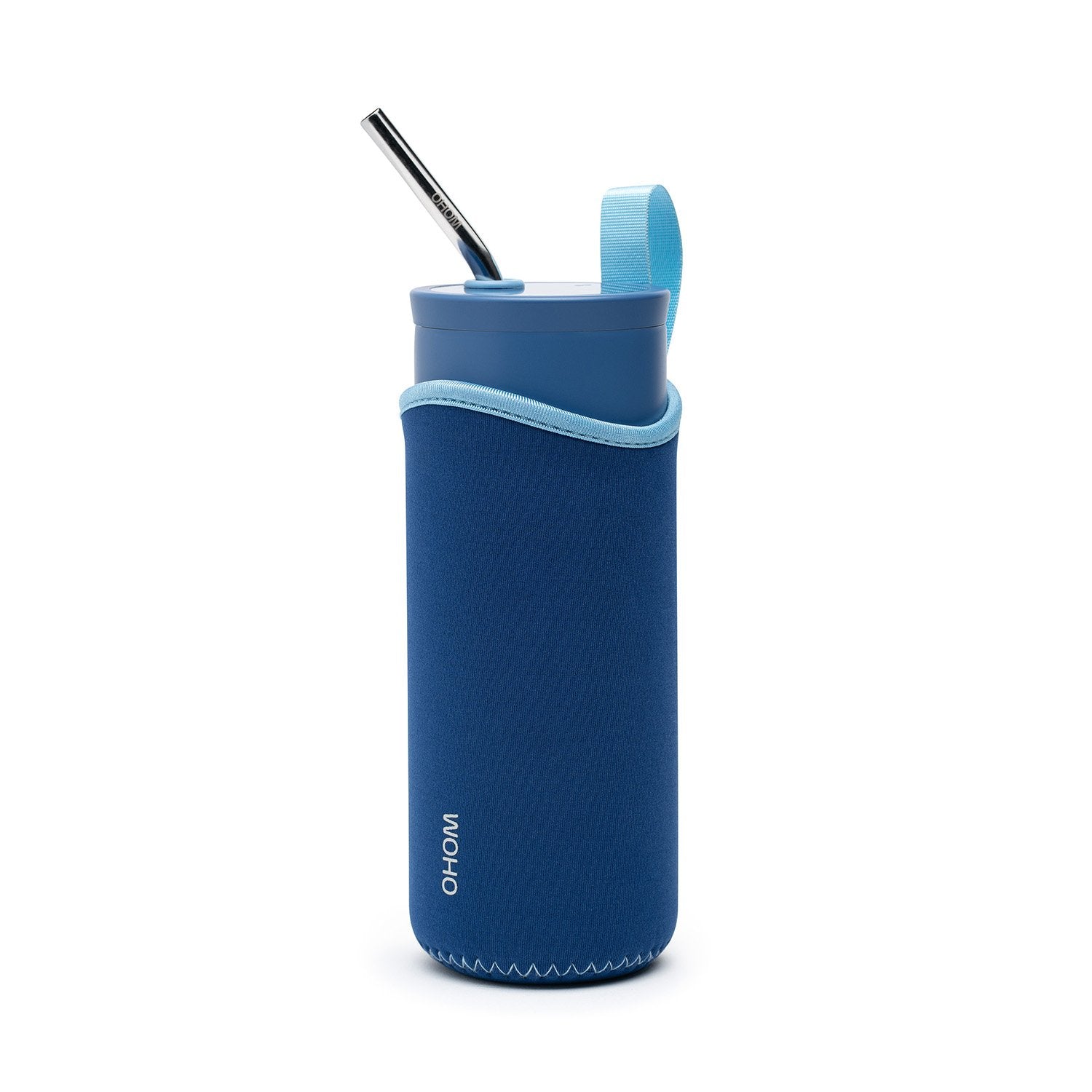 Blue pouch with blue bottle and OHOM logo