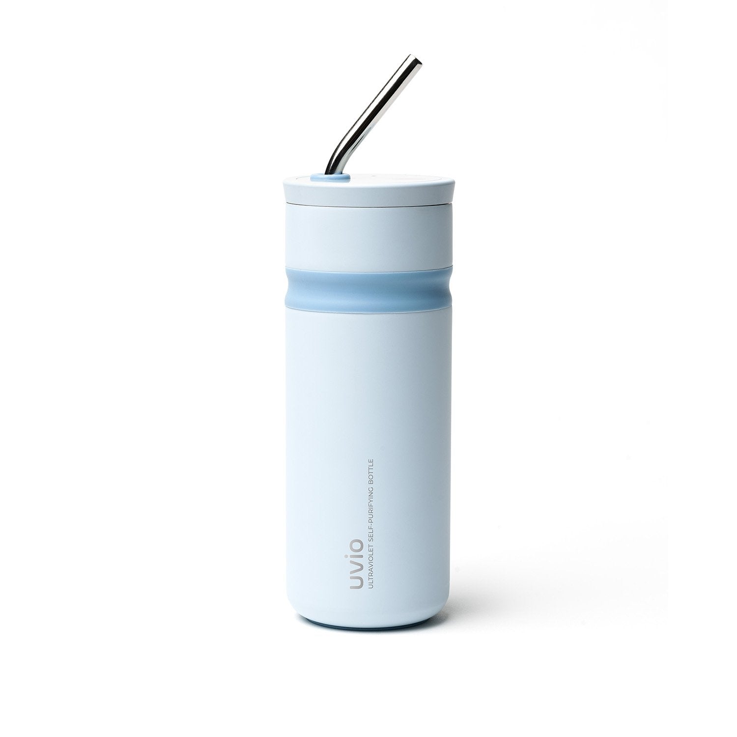 Light blue metal bottle with metal straw